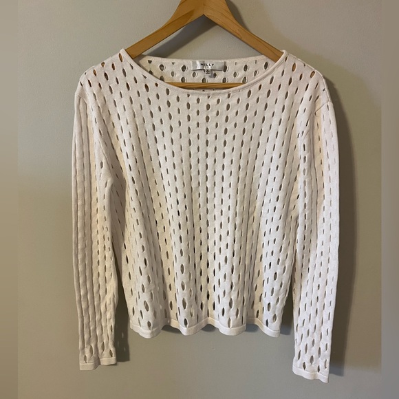 MILLY Grading Pointelle Hole Pullover Sweater White - Picture 2 of 8